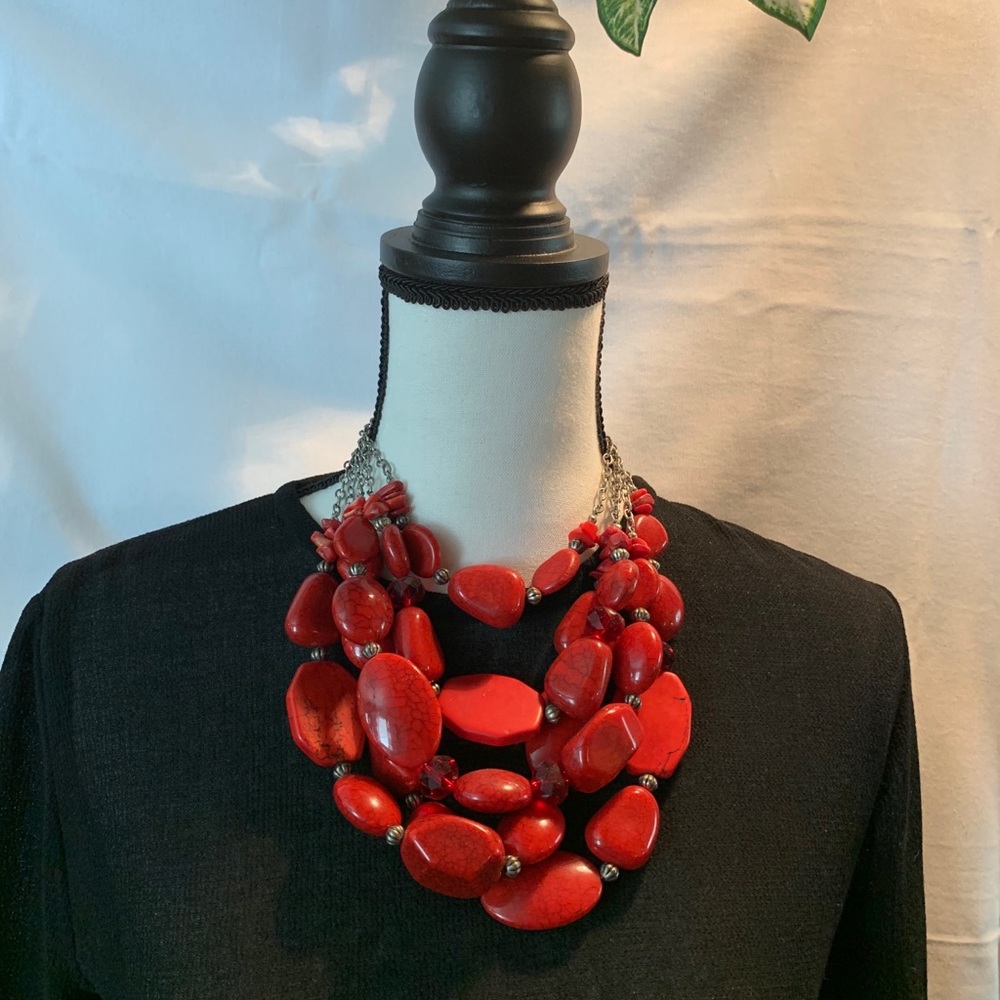 Stone and bead multi tiered necklace